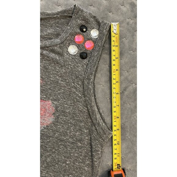 Bongo Women's Gray Sleeveless Tank w/ Floral Skull Jewels 1X High Low Pink Black - Picture 6 of 12